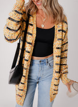 Load image into Gallery viewer, Beige Striped Pom Pom Knit Open Front Long Cardigan
