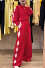 Load image into Gallery viewer, Fiery Red Varsity Striped Detail Crewneck Pullover Elastic Sweatpants 2pcs Outfit
