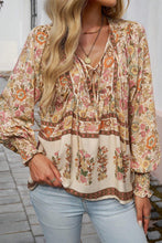 Load image into Gallery viewer, Yellow Floral Print Tie Neck Lantern Sleeve Blouse
