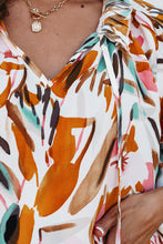 Load image into Gallery viewer, Yellow Abstract Print Drawstring Frilled V Neck 3/4 Sleeve Blouse

