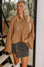 Load image into Gallery viewer, Camel Hollowed Detail Wide Sleeve Loose Pullover Sweater
