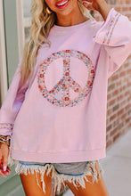 Load image into Gallery viewer, Light Pink Floral Peace Sign Graphic Drop Shoulder Wide Sleeve Casual Top
