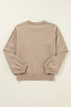 Load image into Gallery viewer, Smoke Gray Pearled Drop Shoulder Round Neck Sweater
