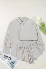 Load image into Gallery viewer, Gray 3 Pcs Crop Tank Top Shorts with Cardigan Lounge Set
