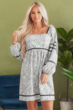 Load image into Gallery viewer, Gray Floral Print Open Back Balloon Sleeve Square Neck Mini Dress
