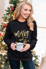 Load image into Gallery viewer, Black Merry &amp; Bright Letter Print Pullover Sweatshirt

