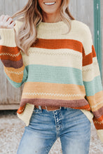 Load image into Gallery viewer, Crew Neck Drop-shoulder Striped Color Block Sweater
