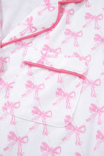 Load image into Gallery viewer, Pink Bow Print Long Sleeve Shirt and Pants Soft Pajama Set
