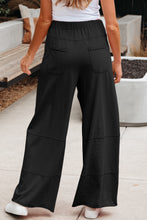 Load image into Gallery viewer, Black Mineral Wash Exposed Seam Drawstring Elastic Waistband Wide Leg Cargo Pants
