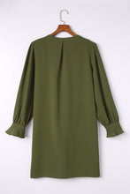 Load image into Gallery viewer, Green Split V Neck Ruffled Sleeves Shirt Dress
