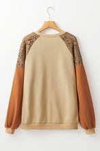 Load image into Gallery viewer, Khaki Lace Patchwork Colorblock Drop Shoulder Sweatshirt

