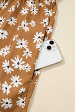 Load image into Gallery viewer, Khaki Plus Size Daisy Floral Print Button Split Neck Puff Sleeve Dress
