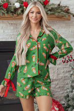 Load image into Gallery viewer, Green Christmas Candy Contrast Trim Bow Knot Silky 2pcs Pajama Set
