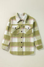 Load image into Gallery viewer, Sage Green Plaid Print Buttoned Flap Pockets Baggy Shacket
