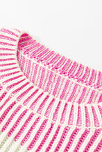 Load image into Gallery viewer, Pink Colorblock Textured Knit Bubble Sleeve Sweater
