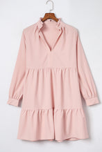 Load image into Gallery viewer, Pink Frilled Stand Collar Long Sleeve Ruffle Dress

