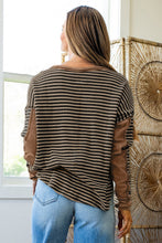 Load image into Gallery viewer, Khaki Stripe Thermal Knit Drop Shoulder Casual Top
