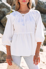 Load image into Gallery viewer, White Bow Knot Cutout Back Loose Fit 3/4 Sleeve Blouse
