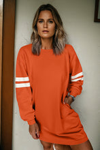 Load image into Gallery viewer, Orange Varsity Contrast Banded Sleeve Shift Sweatshirt Dress
