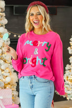 Load image into Gallery viewer, Rose Red Merry &amp; Bright Christmas Letter Graphic Sweatshirt
