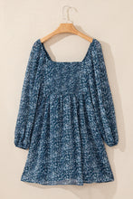 Load image into Gallery viewer, Blue Floral Print Sweetheart Neck Shirred Back Mini Dress

