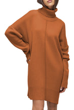 Load image into Gallery viewer, Gold Flame Solid Color Turtleneck Drop Shoulder Loose Sweater Dress
