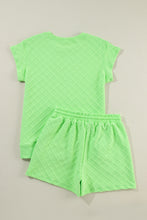 Load image into Gallery viewer, Light Green Checkered Textured Tee and Drawstring Shorts
