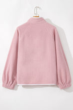 Load image into Gallery viewer, Fushia Stand Neck Half Button Zip Pocket Plush Sweatshirt

