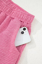 Load image into Gallery viewer, Pink Textured V Neck T Shirt and Shorts Set
