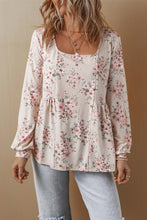 Load image into Gallery viewer, Pink Floral Print Pleated U Neck Loose Fit Blouse
