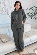 Load image into Gallery viewer, Medium Grey Fuzzy Drawstring Hoodie Lounge Pants 2pcs Set
