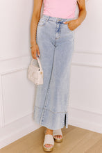 Load image into Gallery viewer, Beau Blue Mid Rise Pearl Embellished Split Wide Leg Jeans
