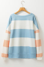 Load image into Gallery viewer, Light Blue Colorblock Striped Drop Shoulder Long Sleeve Top
