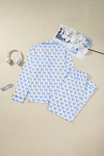 Load image into Gallery viewer, Sky Blue Bow Print Long Sleeve Shirt and Pants Soft Pajama Set
