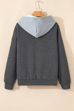 Load image into Gallery viewer, Gray Textured Color Block Kangaroo Pocket Drop Shoulder Hoodie
