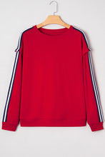 Load image into Gallery viewer, Fiery Red Contrast Striped Detail Varsity Sweatshirt

