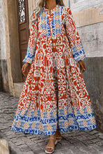Load image into Gallery viewer, Orange Boho Geometric Printed Long Sleeve Maxi Dress
