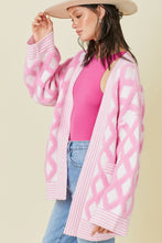 Load image into Gallery viewer, Pink Rhombus Pattern Knit Open Front Pocketed Cardigans
