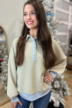 Load image into Gallery viewer, Beau Blue Button Front Jacquard Henley Sweatshirt
