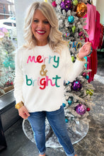 Load image into Gallery viewer, White Merry &amp; Bright Round Neck Casual Sweater
