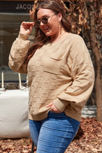 Load image into Gallery viewer, Light French Beige Solid Checkered Textured Knit Plus Size Sweater
