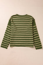 Load image into Gallery viewer, Green Stripe Drop Shoulder Casual Sweater
