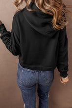 Load image into Gallery viewer, Black Solid Drop Shoulder Drawstring Cropped Hoodie
