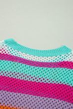 Load image into Gallery viewer, Rose Red Colorblock Patchwork Knit Crochet Eyelet Sweater
