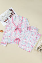Load image into Gallery viewer, Pink Bow Wreath Pattern Christmas Holiday Tied Front Long Sleeve 2pcs Pajama Set

