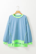 Load image into Gallery viewer, Sky Blue Stripe Contrast Trim High Low Pullover Tunic Sweatshirt
