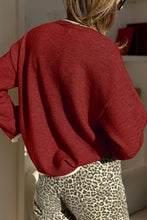 Load image into Gallery viewer, Racing Red Leopard Bow Decor Split Cuff Contrast Trim Sweater
