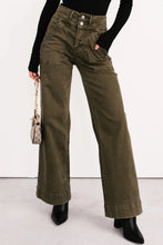 Load image into Gallery viewer, Jungle Green Double Waistband Loose Straight Jeans
