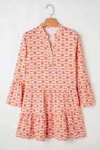 Load image into Gallery viewer, Orange Floral Print Flounce Sleeve Buttoned Front Mini Dress
