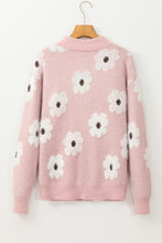 Load image into Gallery viewer, Pink Floral Pattern Half Zip Drop Shoulder Sweater
